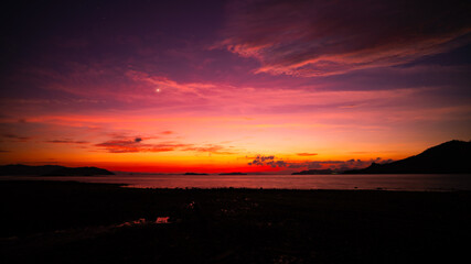 Sunset sky, Nature beautiful Light Sunset or sunrise over sea, Colorful dramatic majestic scenery sky,Amazing clouds and waves in sunset sky nature light cloud background