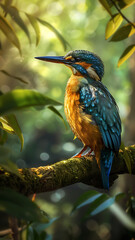 Kingfisher Bird Perched on Branch in Natural Setting