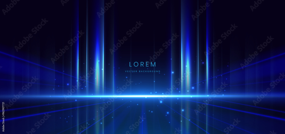 Canvas Prints abstract scene elegant blue light lines on dark background with lighting effect and sparkle.