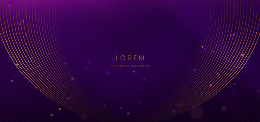 Abstract background luxury dark purple elegant with gold curve lines lighting effect. Template premium award design.