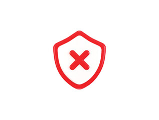 Cross mark with protect shield icon concept of security alert icon 3d render