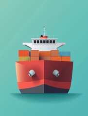 Front View of Cargo Ship with Containers Illustration