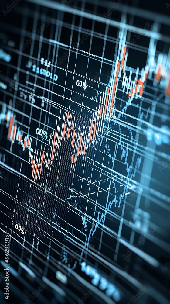 Wall mural digital graph showing sharp declines in interest rates, global financial crisis concept