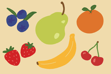 colorful hand-drawn various fuits