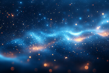 Fototapeta premium Abstract background with a soft neon blue glow, floating particles, deep smoke, and bokeh effect, creating a serene and dreamy atmosphere. 