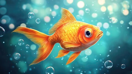 A cartoon fish swimming with bubbles around it, perfect for underwater, ocean, or aquarium-themed designs