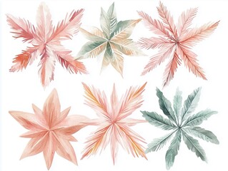 Watercolor Star-Shaped Leaf Arrangements in Pastel