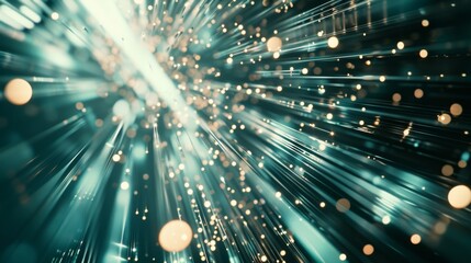 Fototapeta premium Luminous particles radiate outwards, creating a mesmerizing pattern of light that resembles a cosmic explosion or digital data burst.