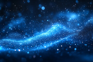 Obraz premium Abstract background with a soft neon blue glow, floating particles, deep smoke, and bokeh effect, creating a serene and dreamy atmosphere. 