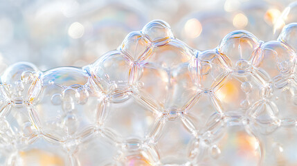 Playful bubbles merging into intricate organic patterns with soft reflections and highlights in close-up photography

