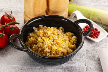 Boiled bulgur wheat in the bowl