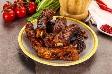Grilled pork ribs in barbecue sauce