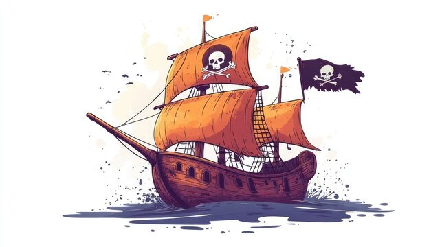 recommend clip art: A pirate ship with a skull-and-crossbones flag, perfect for adventure or pirate-themed clipart
