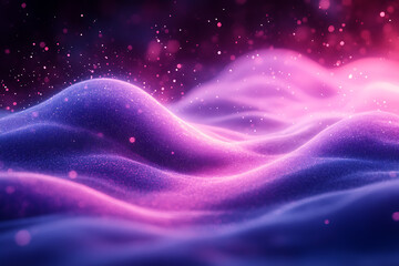 Obraz premium Abstract lines with a soft neon blue and purple glow, floating particles, deep smoke, and bokeh effect, creating a serene and dreamy atmosphere. 