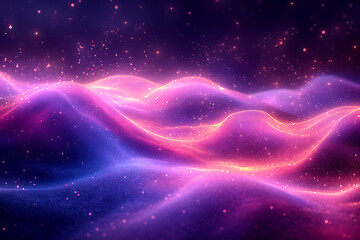 Fototapeta premium Abstract lines with a soft neon blue and purple glow, floating particles, deep smoke, and bokeh effect, creating a serene and dreamy atmosphere. 