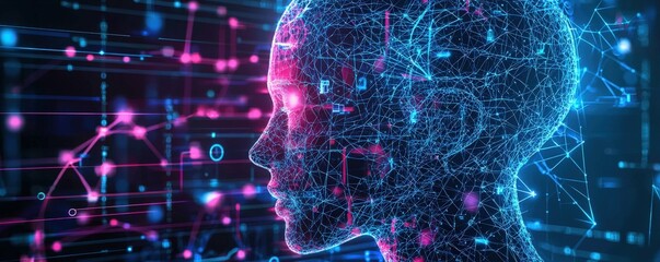 Digital Human Face AI Technology Abstract Background