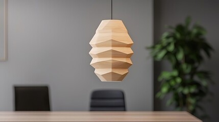 Custom Wooden Chandelier with Organic Shapes, creative workspace, mixed materials, warm light, inspiring environment, artisanal touch