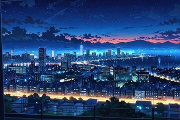 Fototapeta premium Urban Nightfall with Glowing Lights..