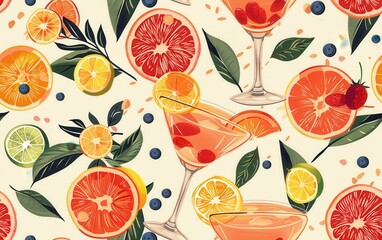 Summer Citrus Cocktails Seamless Pattern