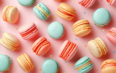 Obraz premium Colorful Macarons on a Pink Background