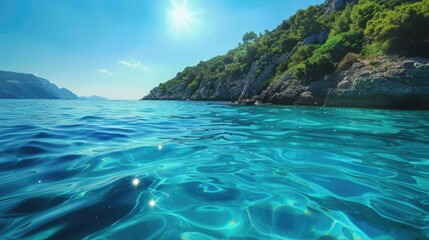 Fototapeta premium Clear blue sea under sunlight: a stunning natural scene.