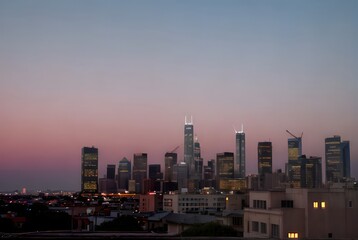 都会の夕焼けトワイライトの風景