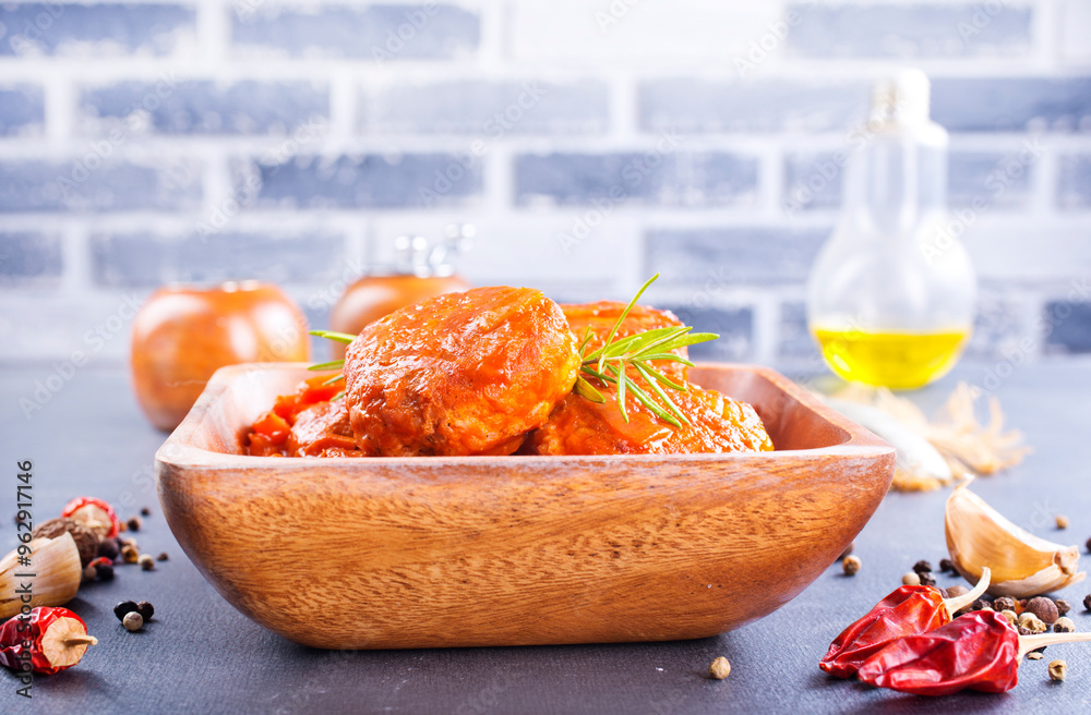 Wall mural Cutlets with tomato sauce