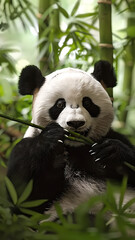 Obraz premium Giant Panda Eating Bamboo in a Lush Green Forest