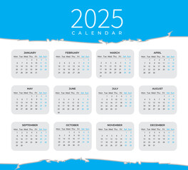 A Year in Focus  grid 2025 colorful vector Simple layout of pocket or wall calendar 