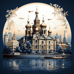 Obraz premium Minimalistic Illustration of St. Petersburg’s Iconic Landmarks and Cityscape