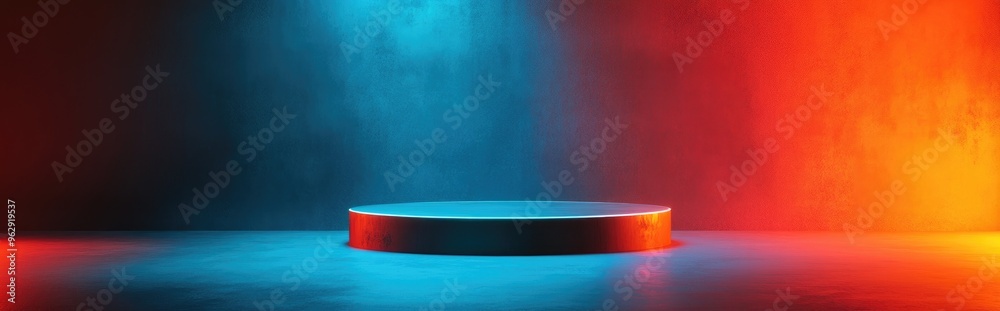 Poster empty podium in teal and orange hues suitable for background use 3d render