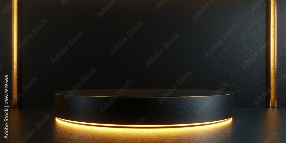 Aufkleber Elegant golden inscription on a black podium softly illuminated front view with a smooth background 3D rendering