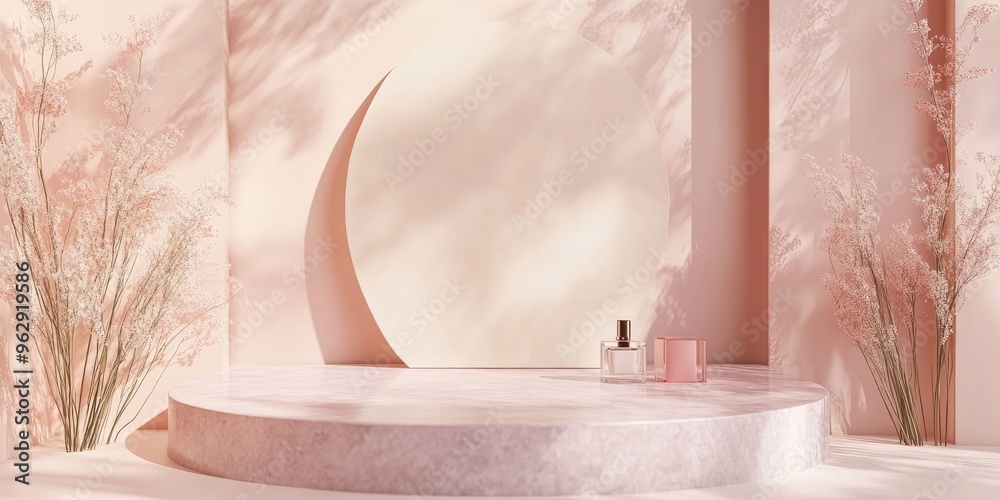 Poster Abstract geometric 3D podium background rendering mockup scene for cosmetic product display