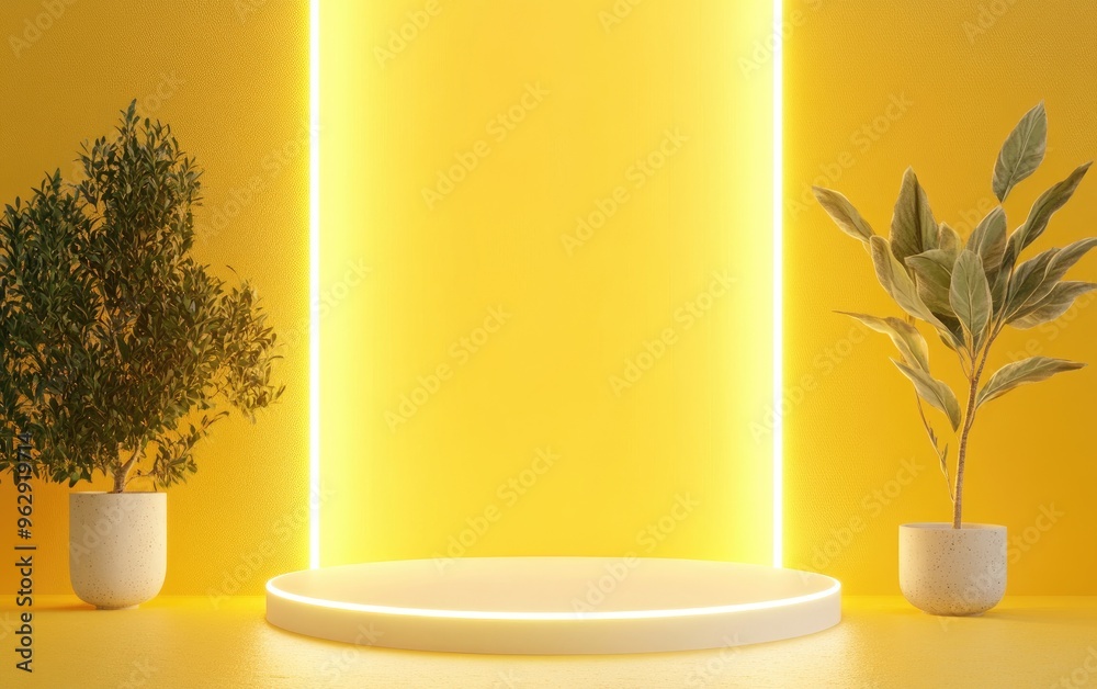 Aufkleber Product display in a yellow setting studio environment for minimalistic design 3D rendering