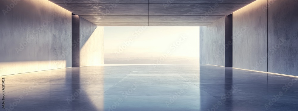 Poster Abstract modern architectural backdrop featuring an empty open interior space in 3D rendering