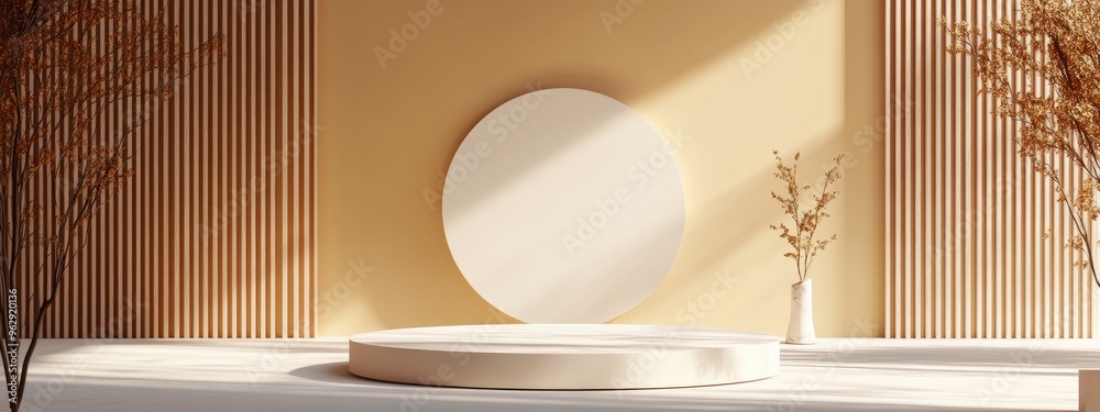 Aufkleber Minimalist abstract backdrop with a pedestal featuring 3D illustration and rendering