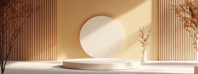 Minimalist abstract backdrop with a pedestal featuring 3D illustration and rendering