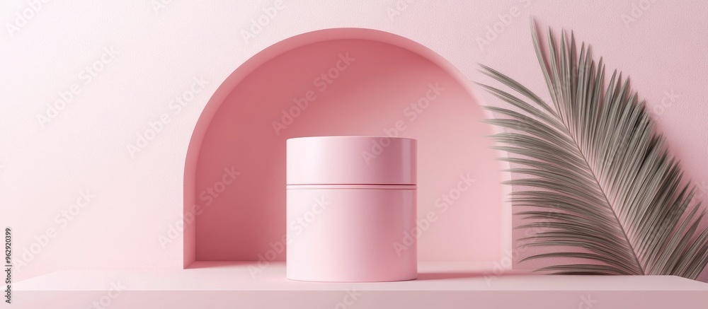 Poster minimalist abstract scene featuring a pink color design for a cosmetic or product display pedestal r