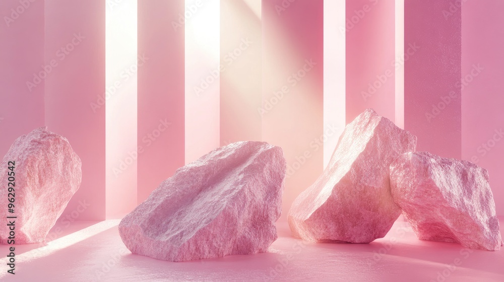 Poster abstract pink geometric background with stone and rock shapes minimalist mockup for display or showc