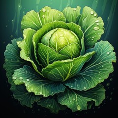Fototapeta premium Dark Palette Flat Style Vector Illustration of a Cabbage Vegetable