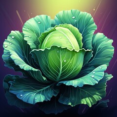 Obraz premium Dark Palette Flat Style Vector Illustration of a Cabbage Vegetable