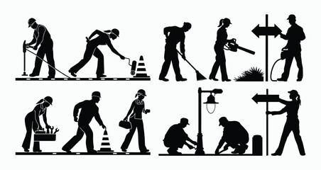 Fototapeta premium Vector silhouette set of workers or laborers illustration template