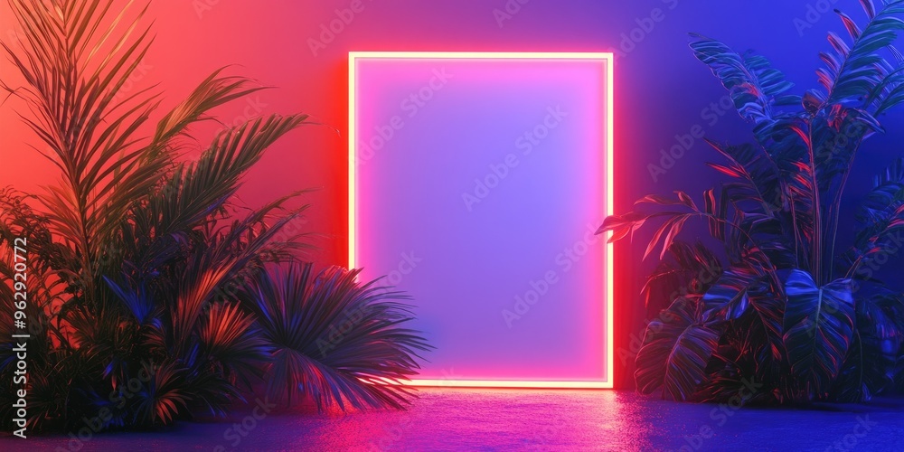 Poster product display featuring a framed neon light 3d illustration and rendering