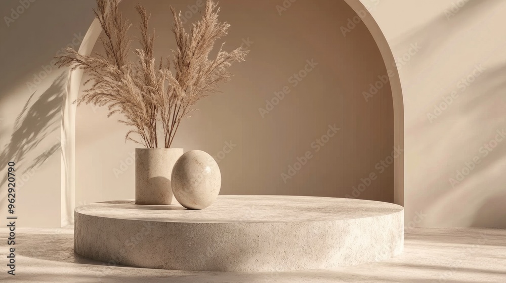 Leinwandbilder Elegant and beautiful abstract background featuring minimalistic elements on a pedestal created through 3D illustration and rendering
