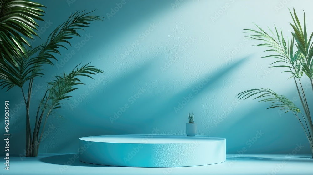 Aufkleber Cyan display pedestal design for showcasing products 3D rendering