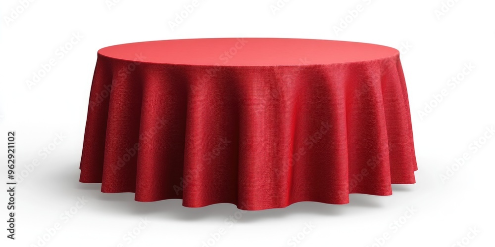 Poster round table featuring a red tablecloth isolated illustration set against a white background 3d rende