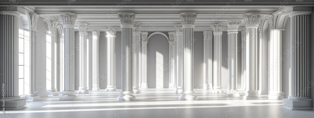 Poster Doric order colonnade with a luxurious gray background ideal for showcasing high end perfume and interior products 3D rendering