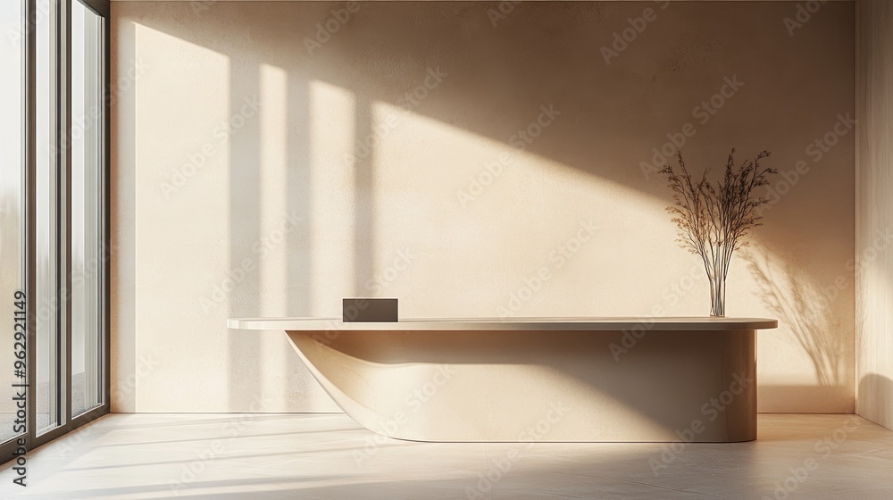 Poster Podium backdrop featuring a desk and wall designed for product presentation 3D rendering