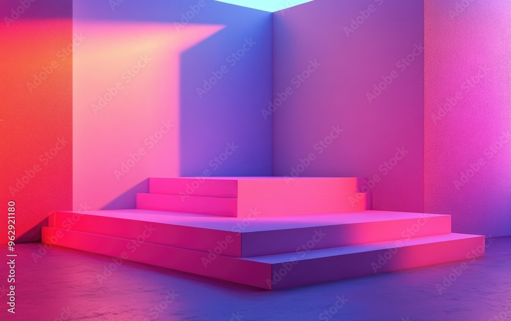 Poster richly textured gradient walls and platforms sunlit interior background 3d rendering