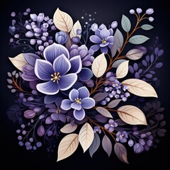Modern Floral Design Featuring Lilac in a Dark Minimalistic Illustration